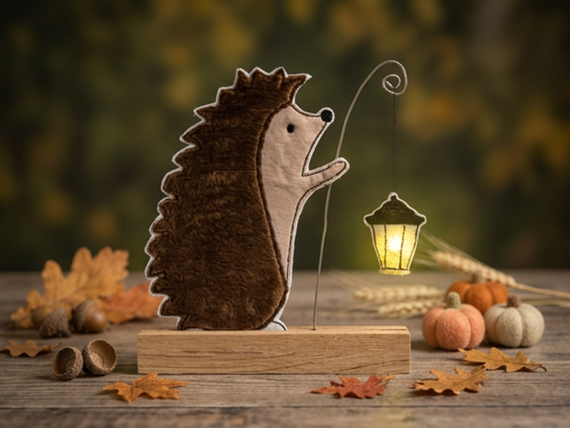 Preview: Igel mit Laterne Klötzchendatei - ITH-Stickdatei